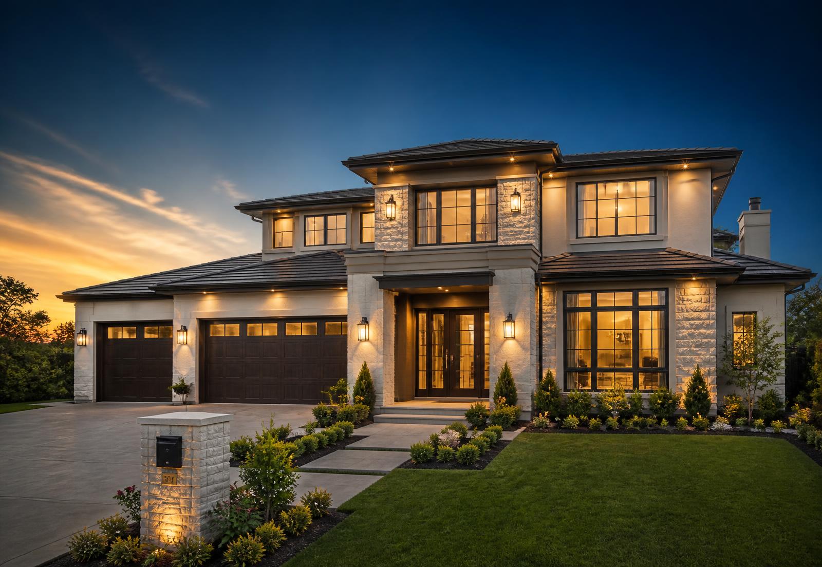 Luxury listing exterior at dusk